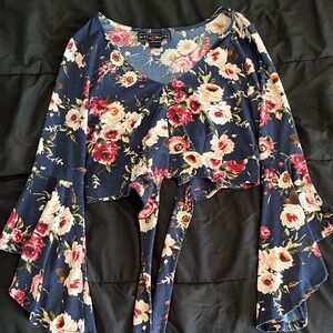 Polly & Esther Floral Crop Top - Navy and Pink
